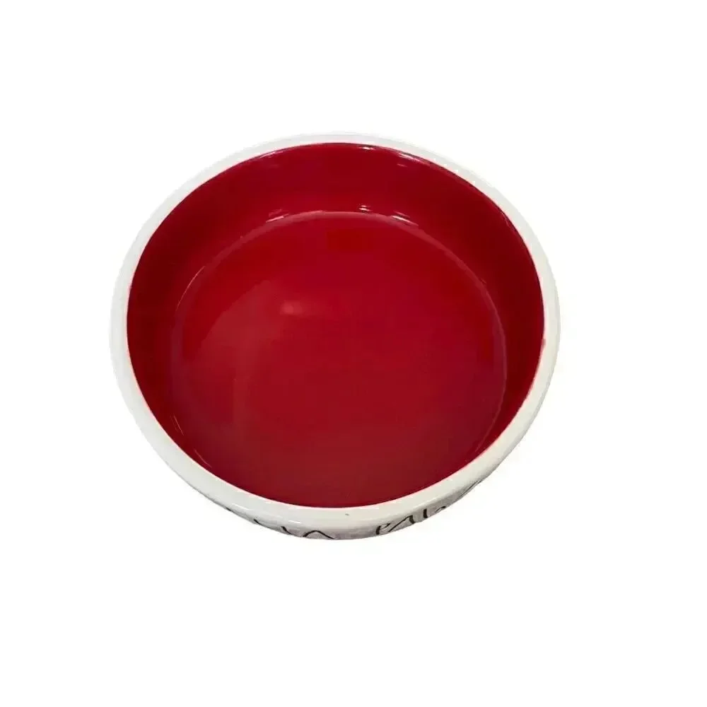 Rae Dunn SANTA PAWS PET Bowl Cat Dog White Small Red CHRISTMAS Ceramic